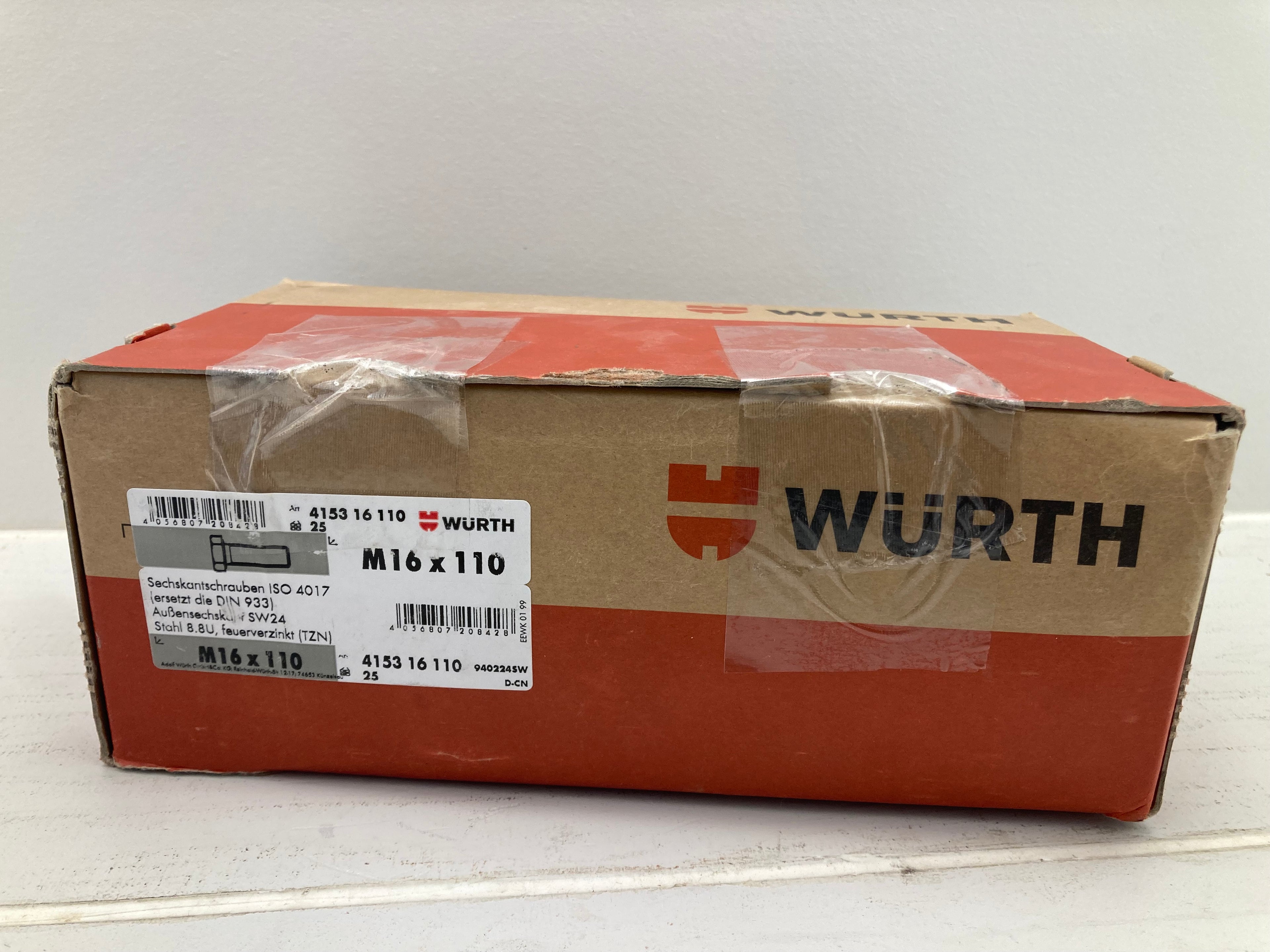 Würth Hexagon Head Bolts M16x110 ISO 4017 - 25 pcs. steel 8.8 hot-dip galvanized
