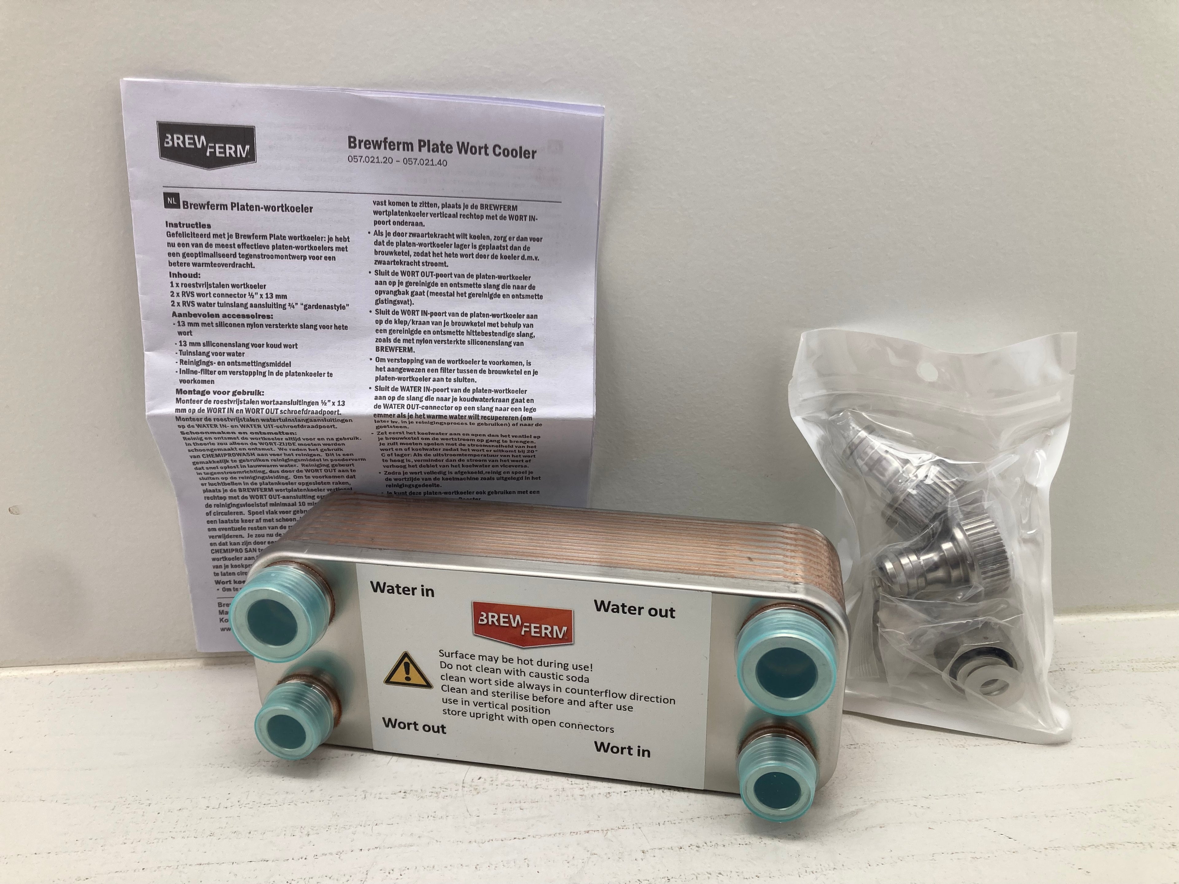 Brewferm Plate Wort Cooler 20 plates stainless steel heat exchanger for brewing with Gardena connectors made in Belgium
