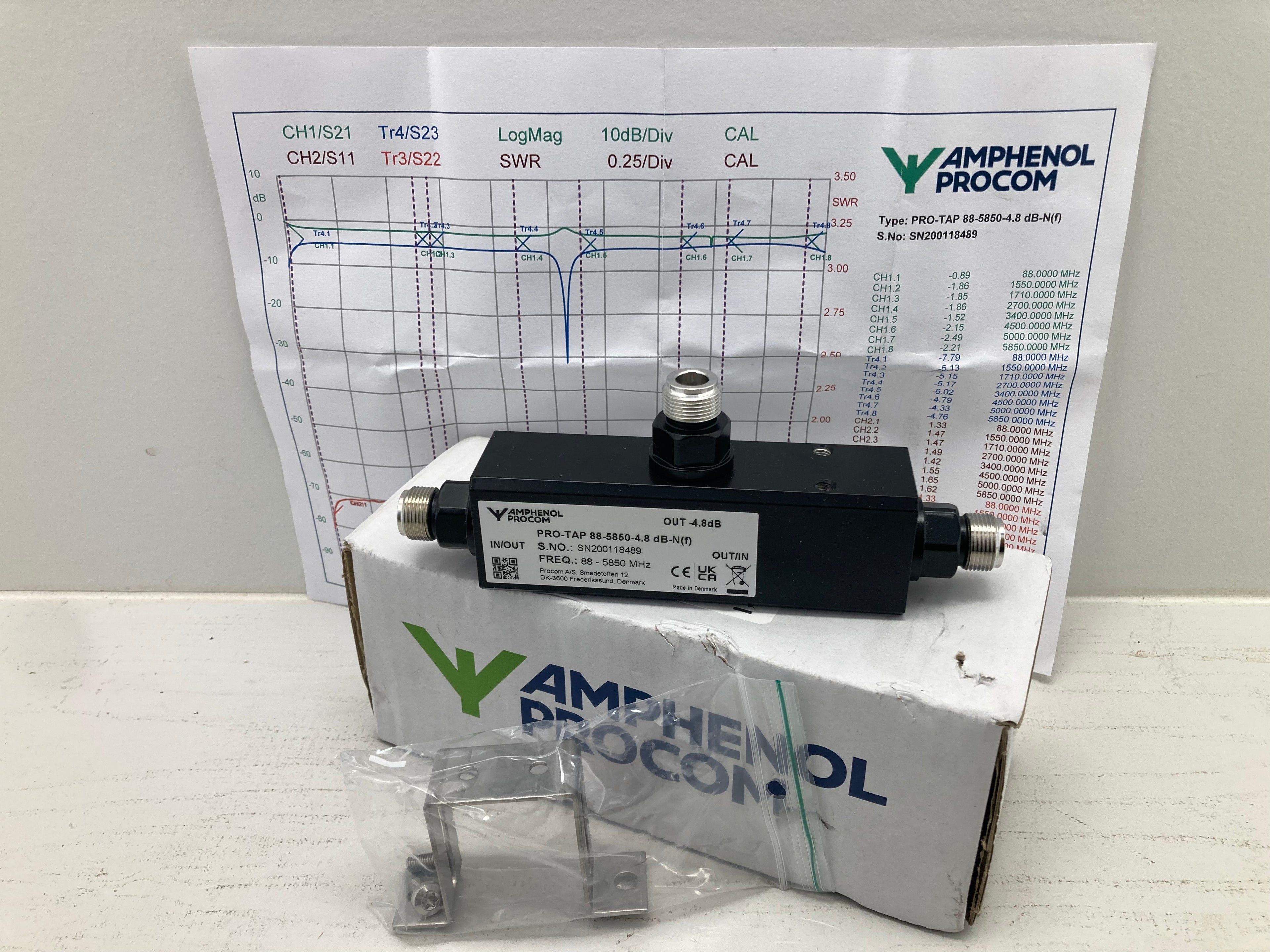 Amphenol Procom PRO-TAP RF directional coupler 88-5850MHz -4.8dB
