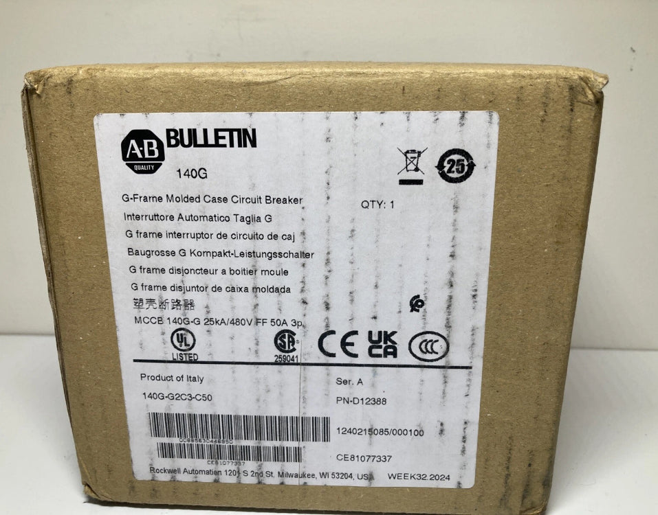 Allen-Bradley 140G-G2C3-C50 circuit breaker 50A 3-pole 480V for industrial electrical panels
