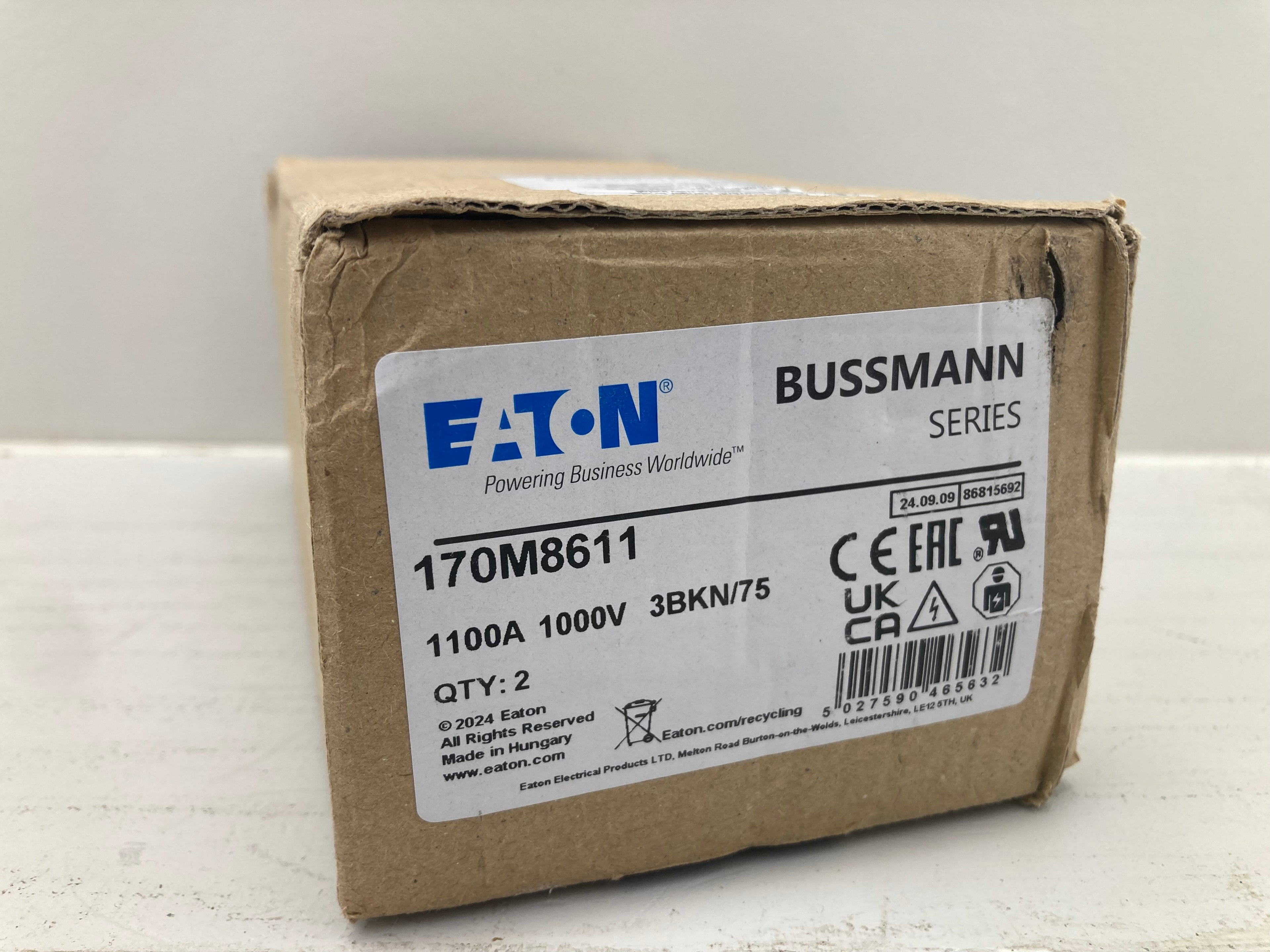 Eaton Bussmann 170M8611 Fuse 1100A 1000V 3BKN/75 - 2 stk. professionelle højhastighedssikringer
