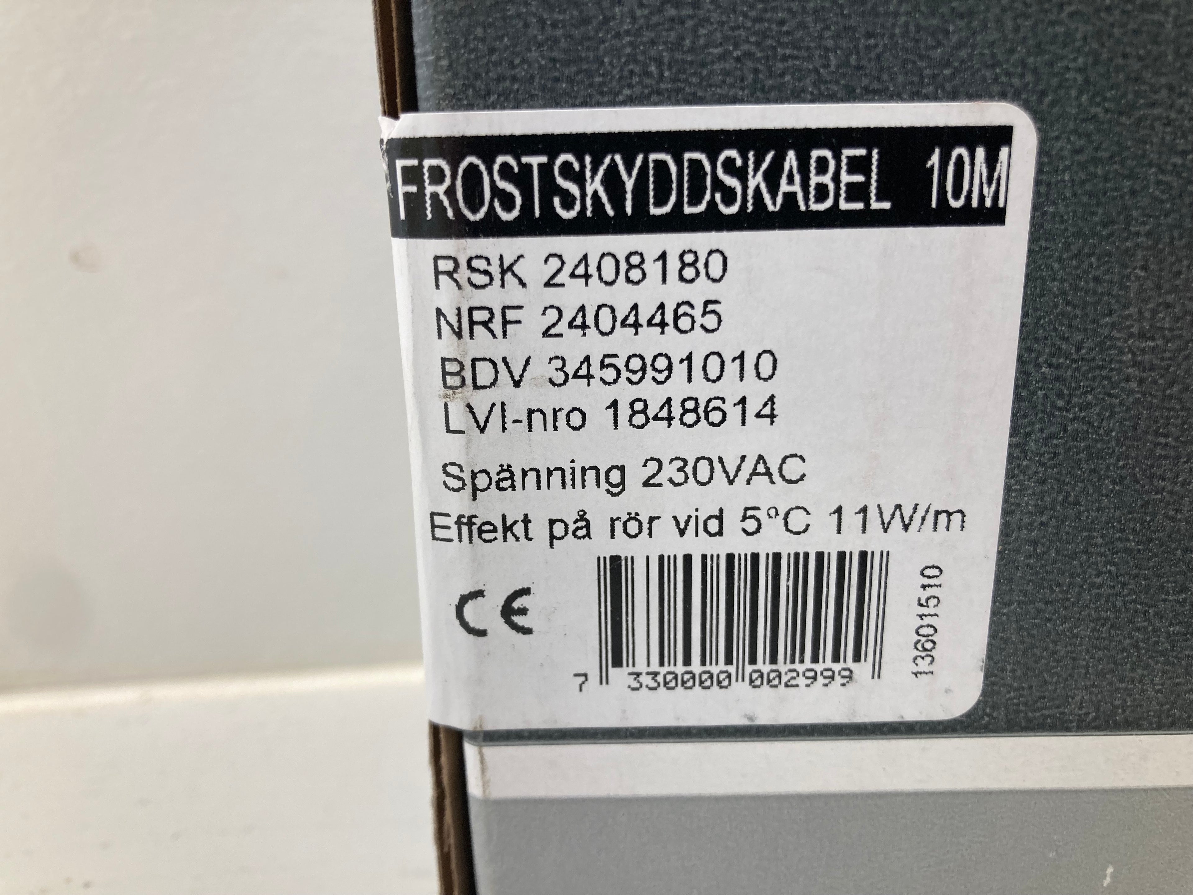 Aitech Frostskyddskabel 10M heating cable 230VAC 11W/m for frost protection of pipes and conduits
