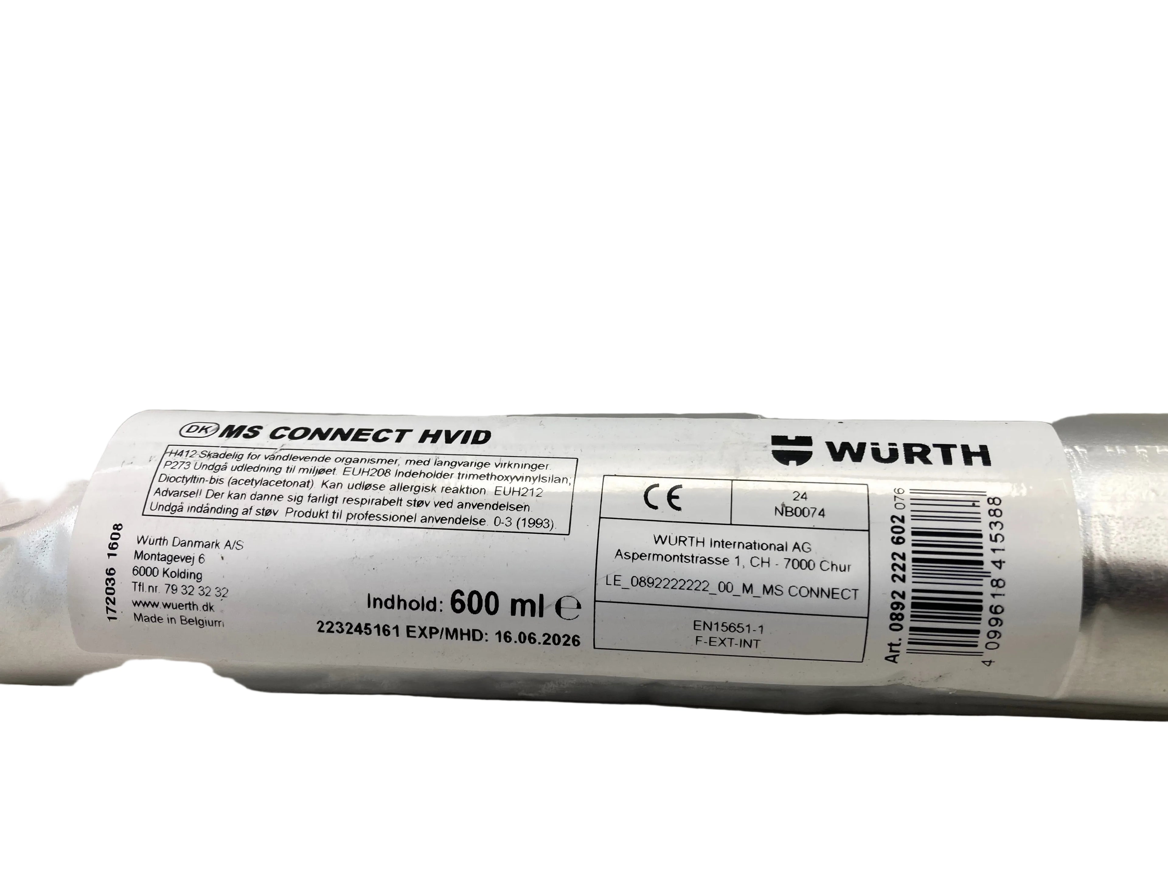 Würth MS Connect hvid montagelim 600ml folie
