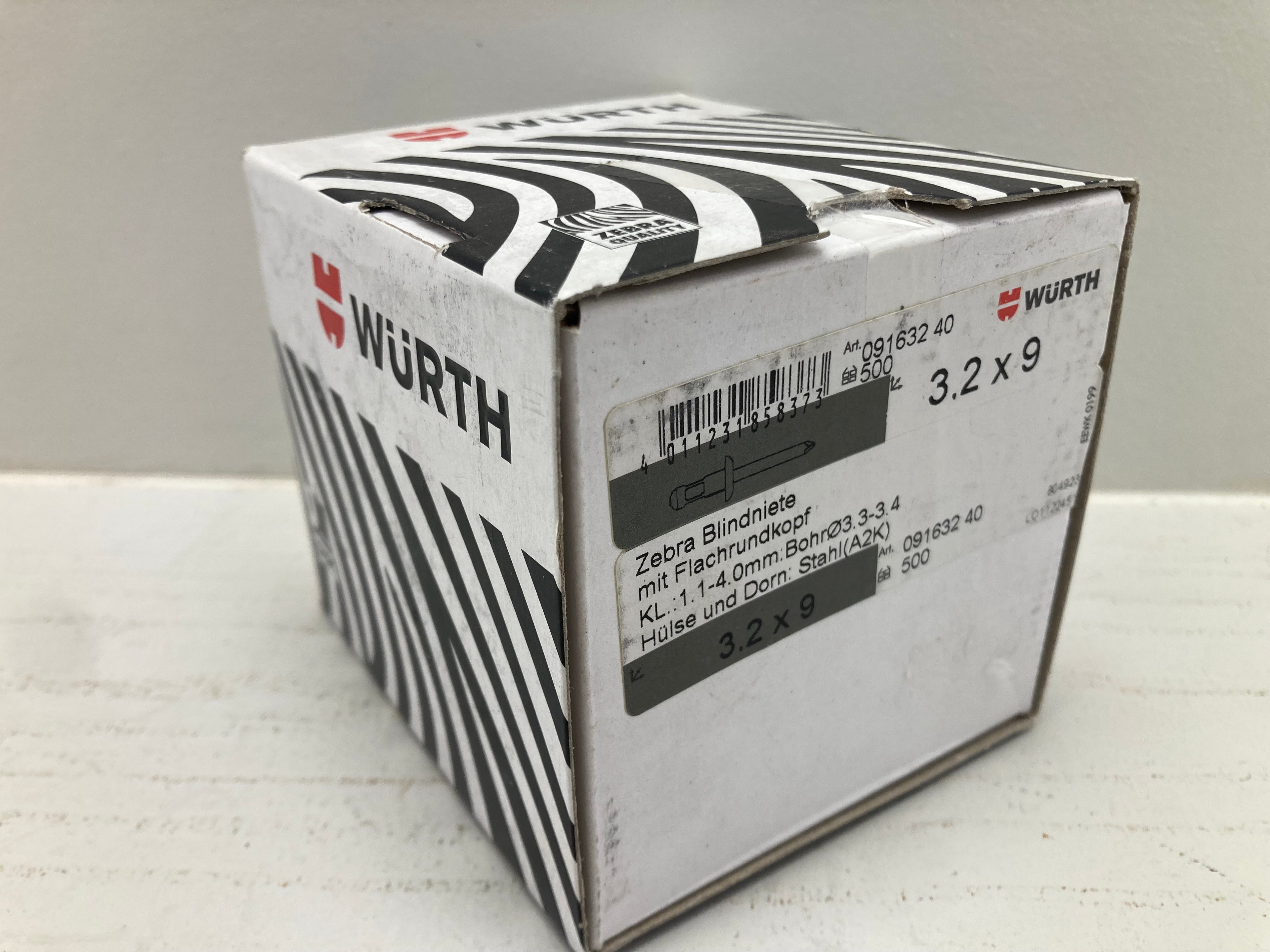 Würth ZEBRA Blind Rivets 3.2x9 Flat Head Steel (A2K) - 500 pcs. (New)