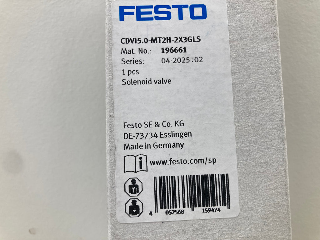 Festo CDVI5.0-MT2H-2X3GLS NSF-H1 solenoidventil med manuel override
