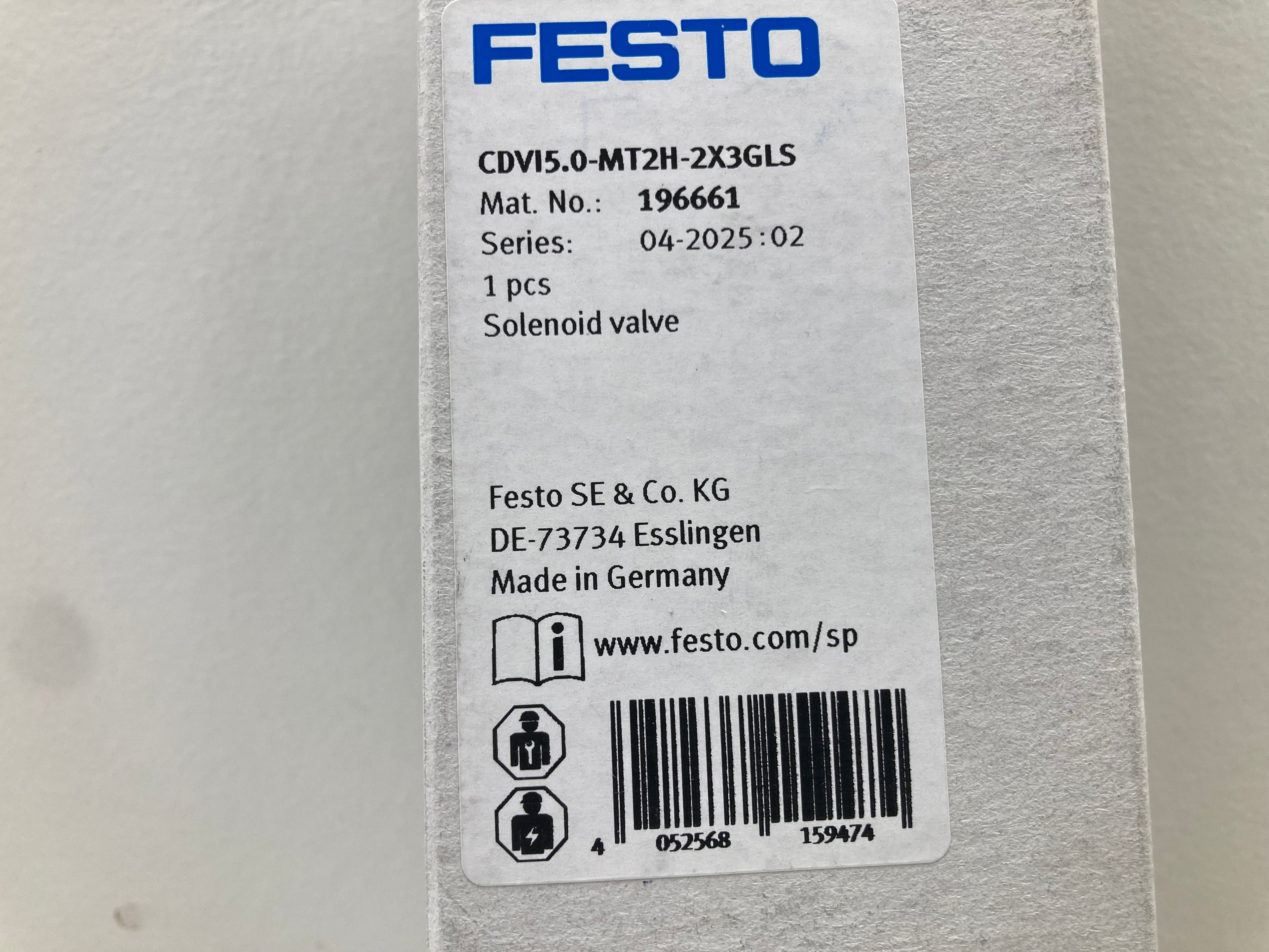 Festo CDVI5.0-MT2H-2X3GLS NSF-H1 solenoidventil med manuel override
