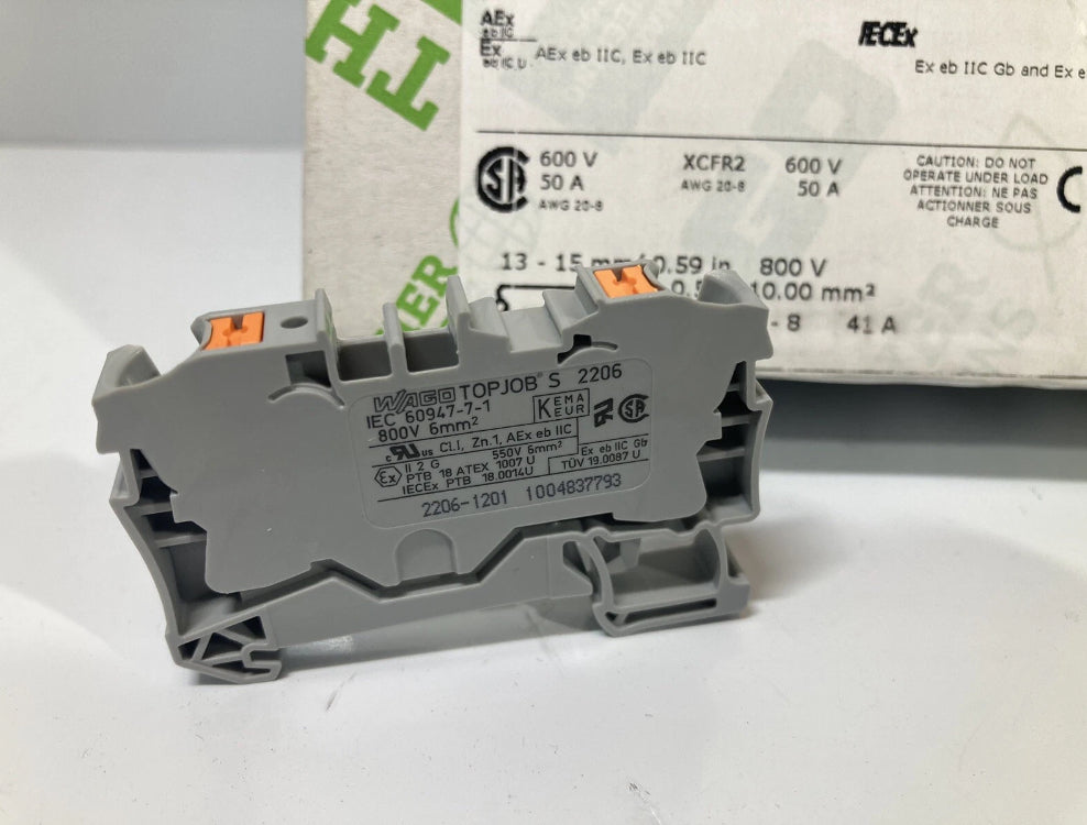 WAGO 2206-1201 terminal block TopJobs 2-leder klemmeblok DIN rail pakke 50 stk
