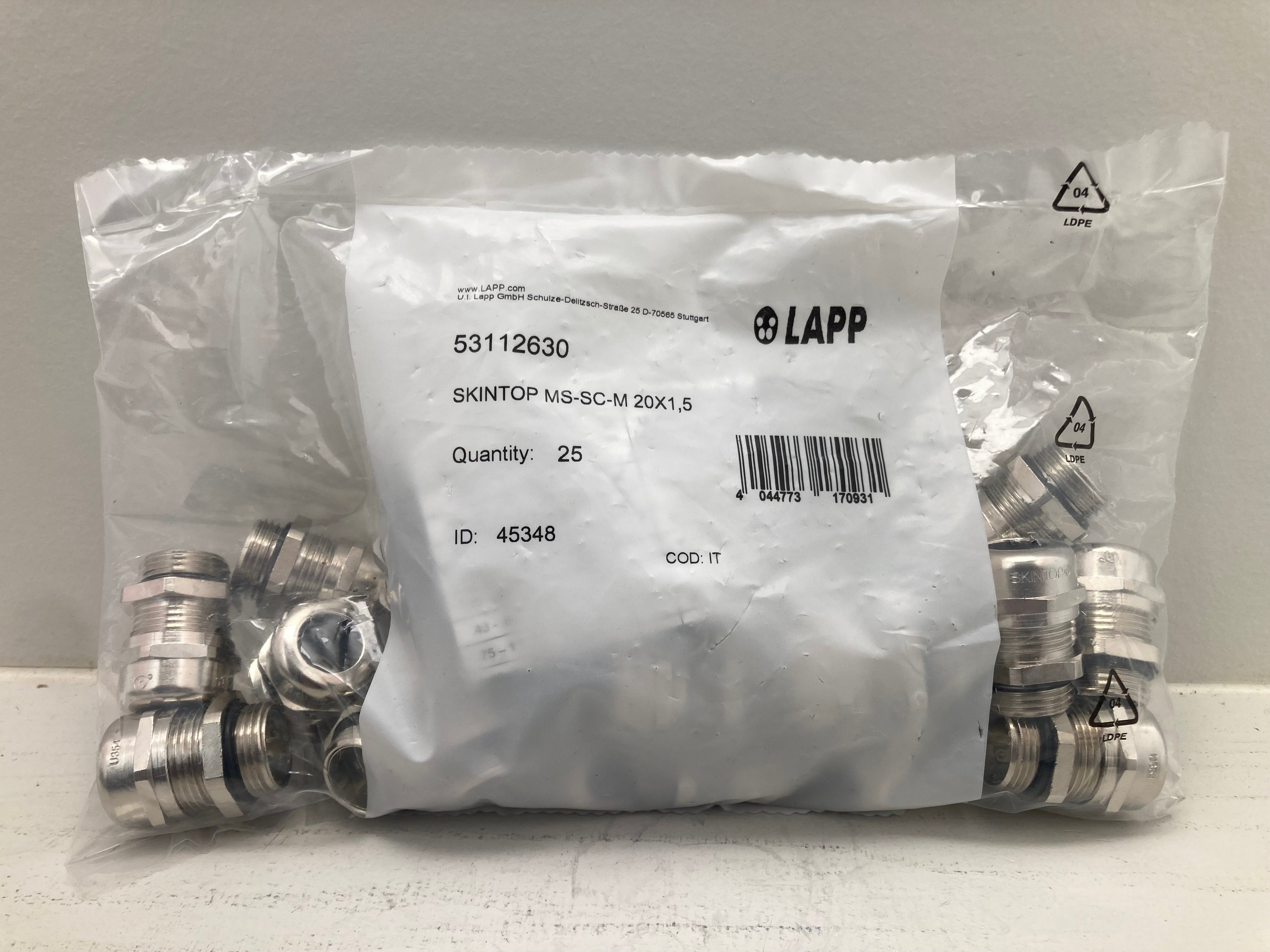 LAPP SKINTOP MS-SC-M 20x1,5 Cable Glands - 25 stk. nikkelbelagt messing kabelforskruninger
