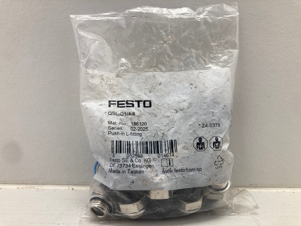 Festo QSL-G1/4-8 Push-in L-Fitting 186120 - 10 stk. pneumatiske vinkelfittings
