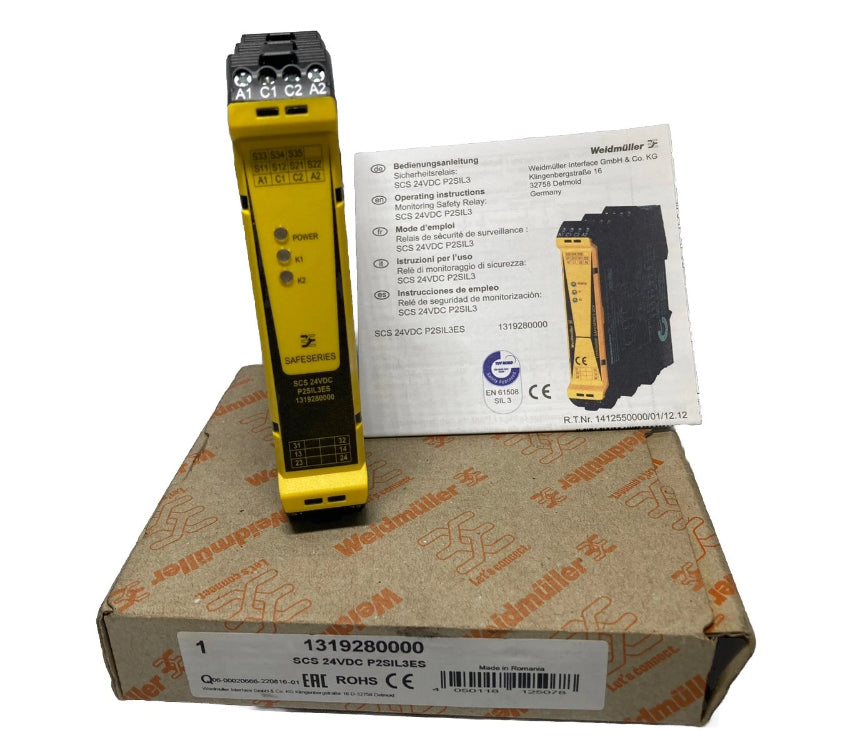 Weidmüller 1319280000 SCS 24VDC P2SIL3ES SafeSeries safety relay with SIL3 and PL e certification
