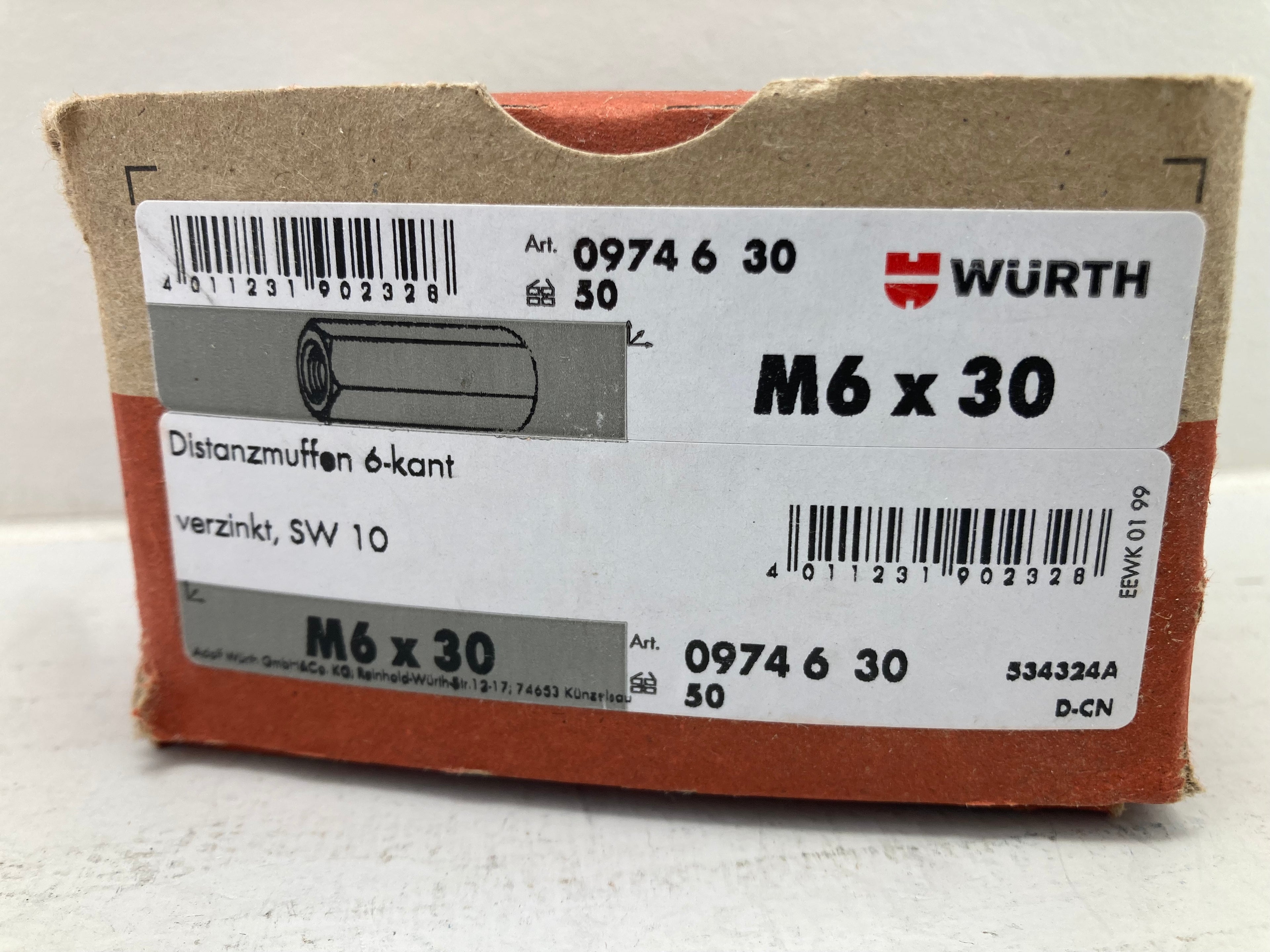 Würth Hexagonal Spacer Nuts M6x30 09746630 - 50 pcs. galvanized steel 6-kant SW10
