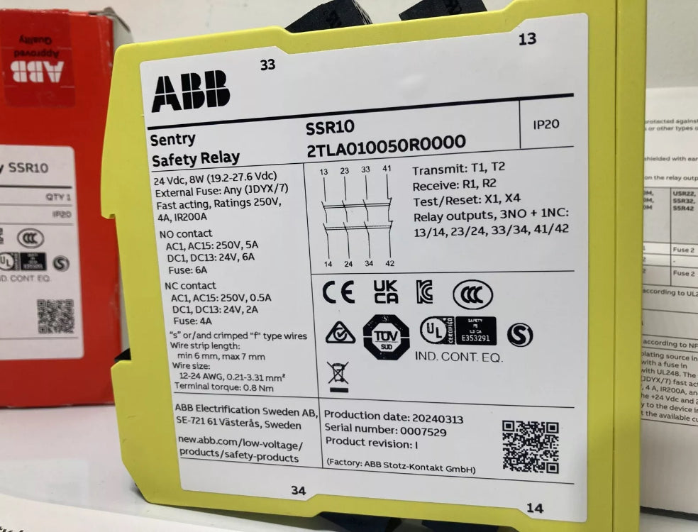 ABB 2TLA010050R0000 Sentry SSR10 safety relay 24V DC for industrial safety applications
