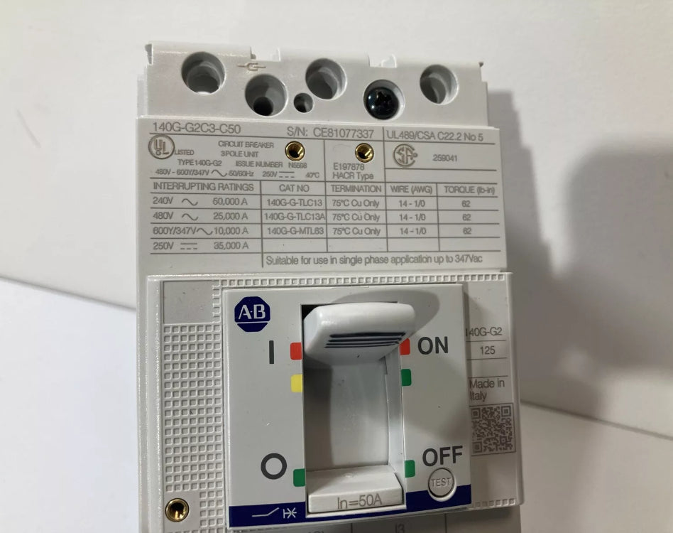 Allen-Bradley 140G-G2C3-C50 circuit breaker 50A 3-pole 480V for industrial electrical panels
