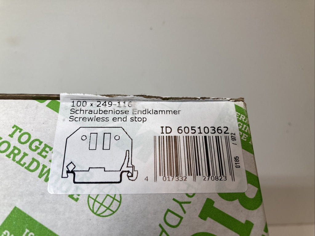 Wago 249-116 Pack of 100pcs. Screwless End Stop 6mm for DIN-Rail. Fast Shipping