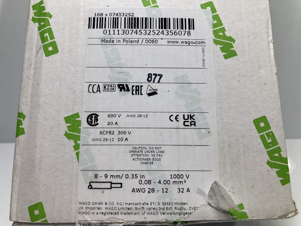 168pcs. WAGO 745-3252 XCFR2 300V AWG 28-12 20A 0,08 -  4mm2. 7453252 Fast Ship.