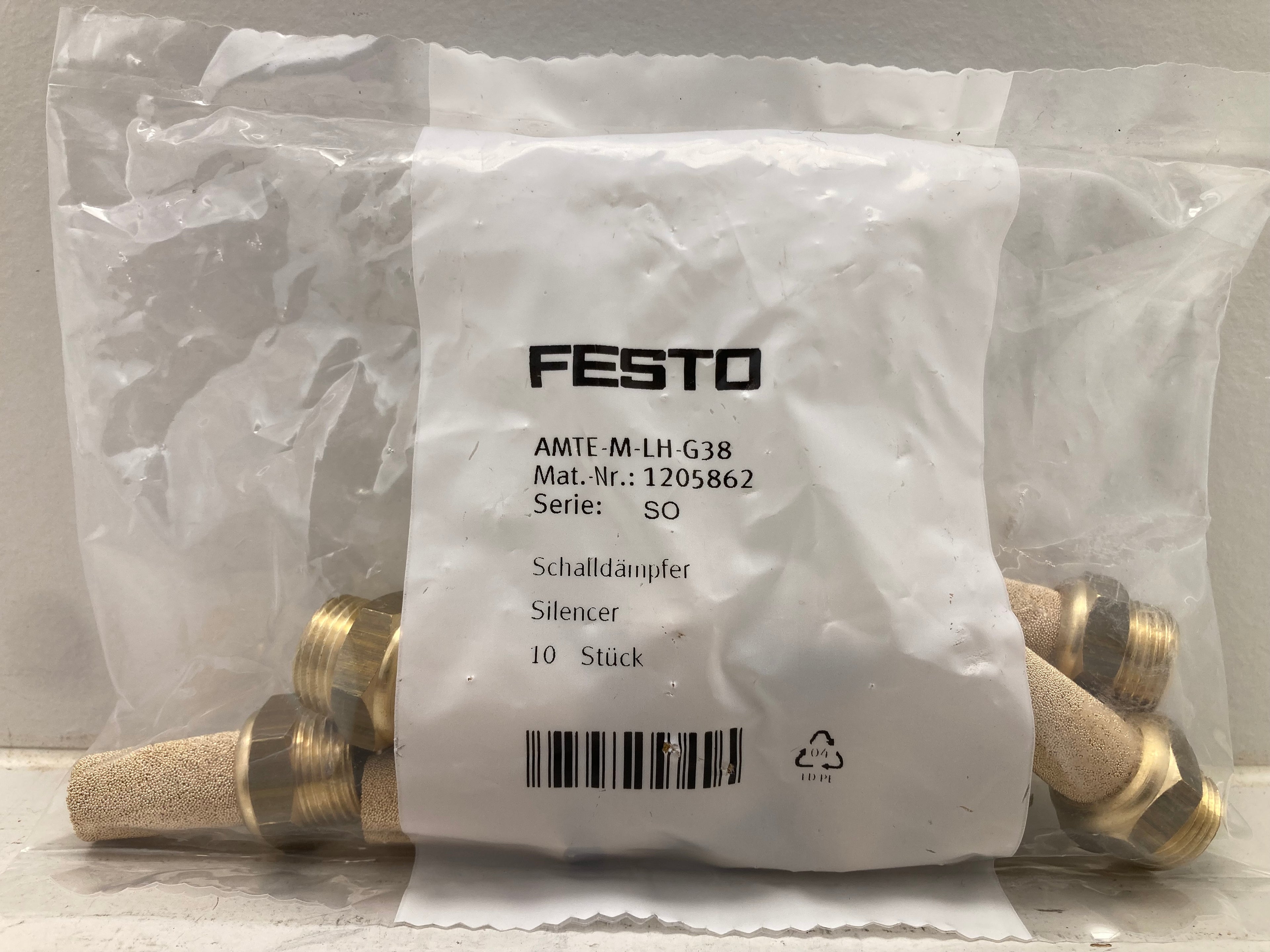 Festo AMTE-M-LH-G38 silencer brass pneumatic sound dampener G3/8 thread
