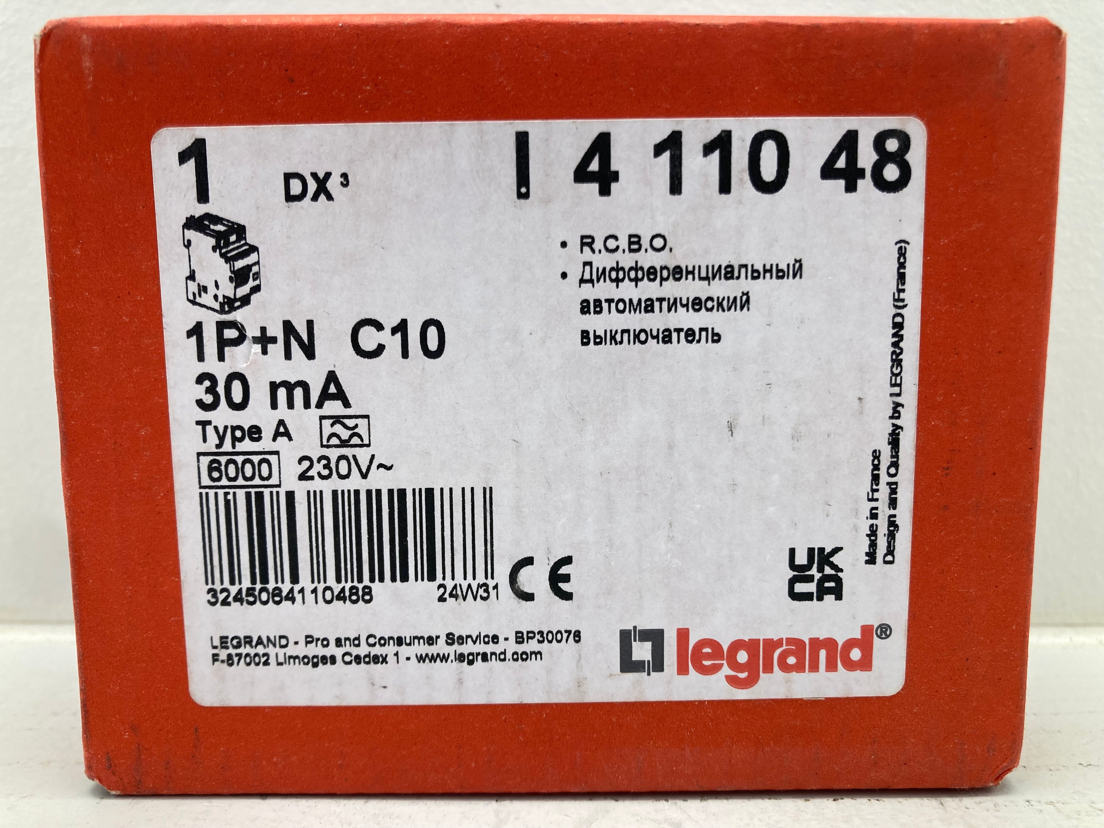 Legrand DX³ RCBO 1P+N C10 30mA Type A 6000A 230V (New)