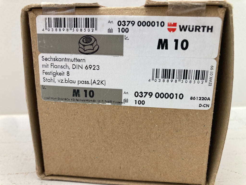Würth Hexagon Flange Nuts M10 DIN 6923 Grade 8 - 100 pcs. (New)