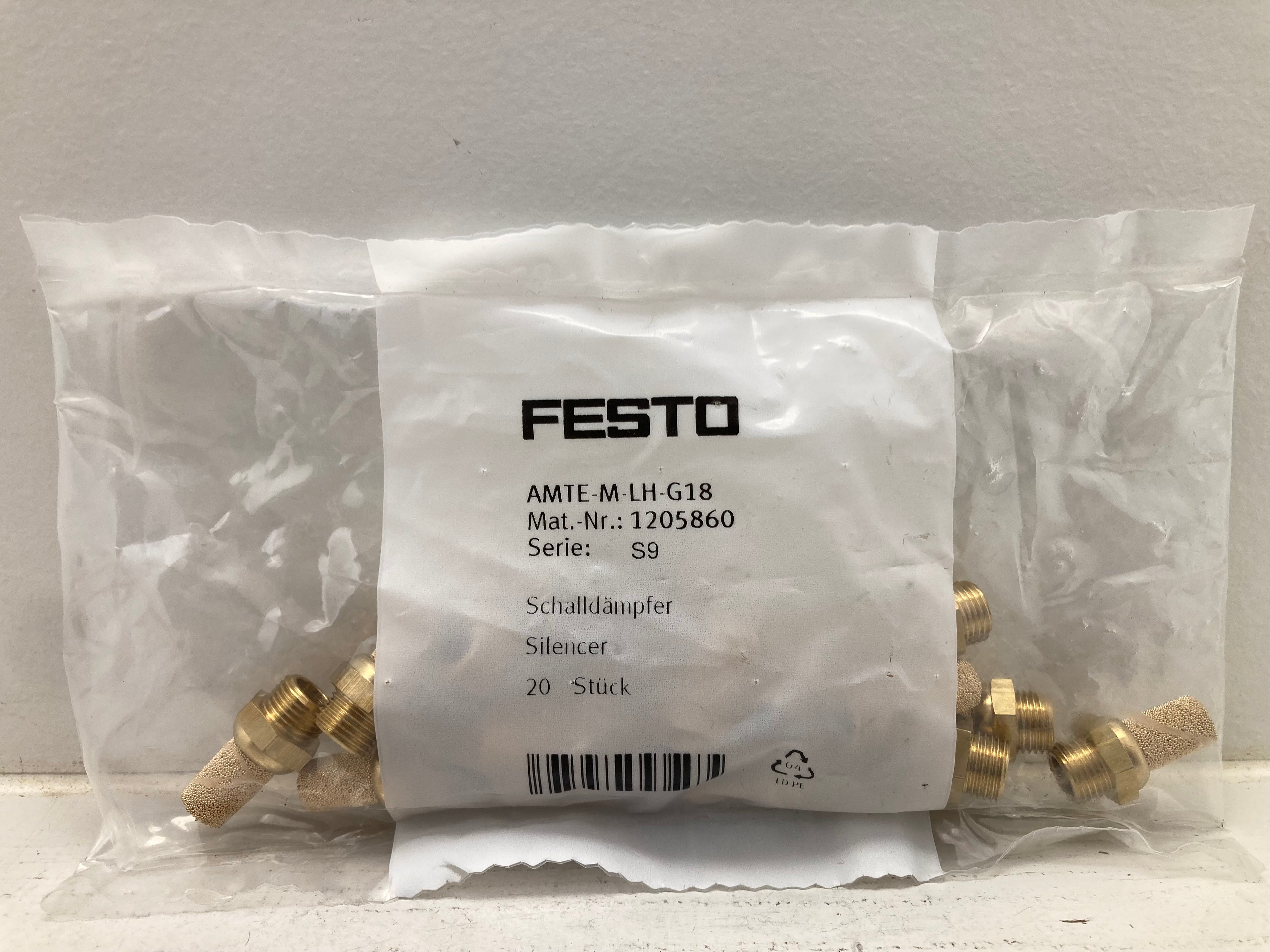 Festo AMTE-M-LH-G18 silencer brass pneumatic sound dampener G1/8 thread
