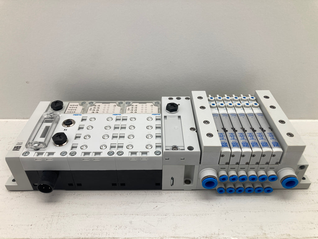 Festo CPX valve manifold assembly with fieldbus module and pneumatic valves

