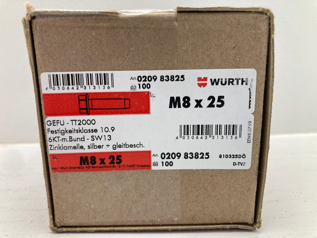 Würth GEFU-TT2000 Flange Screws M8x25 020983825 - 100 pcs. strength class 10.9 zinc flake coating
