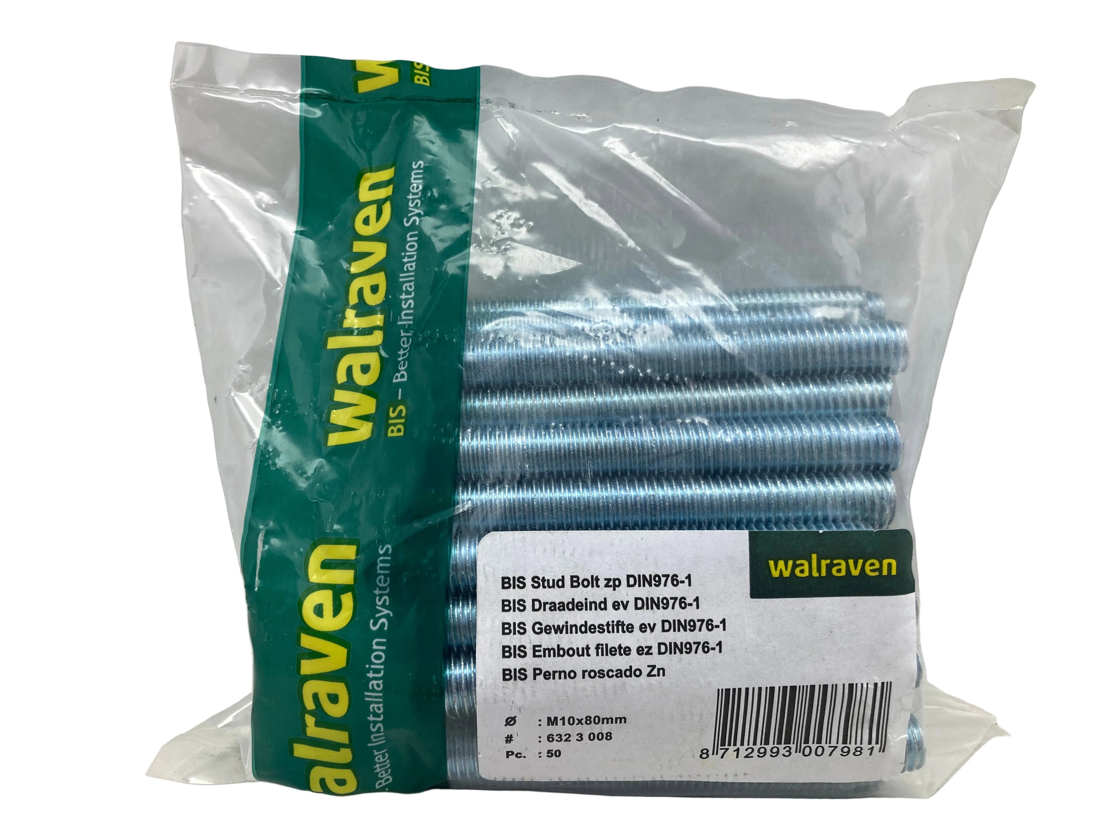 Walraven BIS threaded stud bolts M10x80mm DIN976-1 zinc-plated for plumbing and industrial installations
