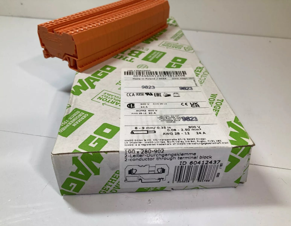 WAGO 280-902 feed through terminal block 2.5mm² with Cage Clamp for DIN rail mounting
