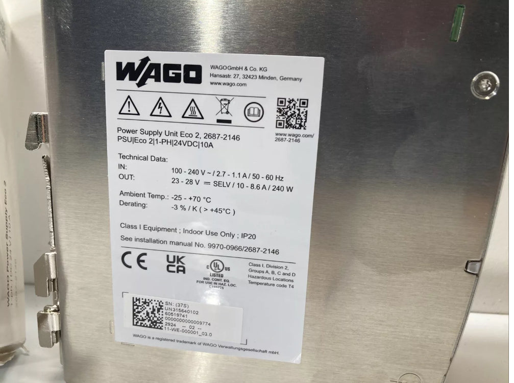 2687-2146 Wago Power Supply Eco 2 . 1ph. DC24V. 10A