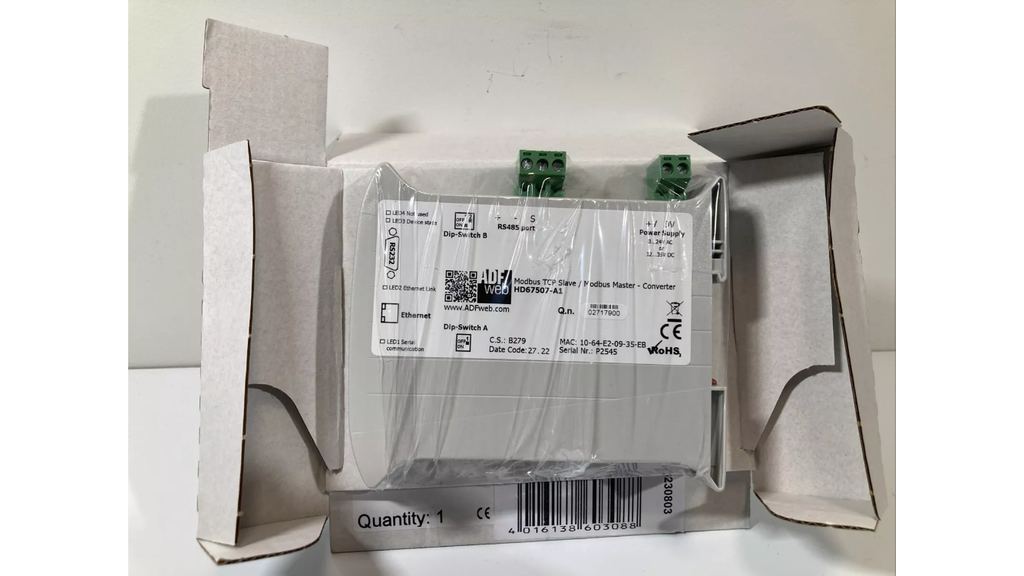 ADF Web HD67507-A1 Gateway - Modbus TCP Slave/Master RS232 protocol converter for industrial automation
