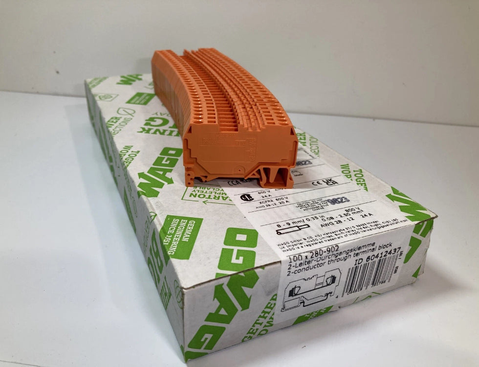 100pcs. WAGO 280-902 Feed Through Terminal Block, 2.5mm² DIN rails Cage Clamp.