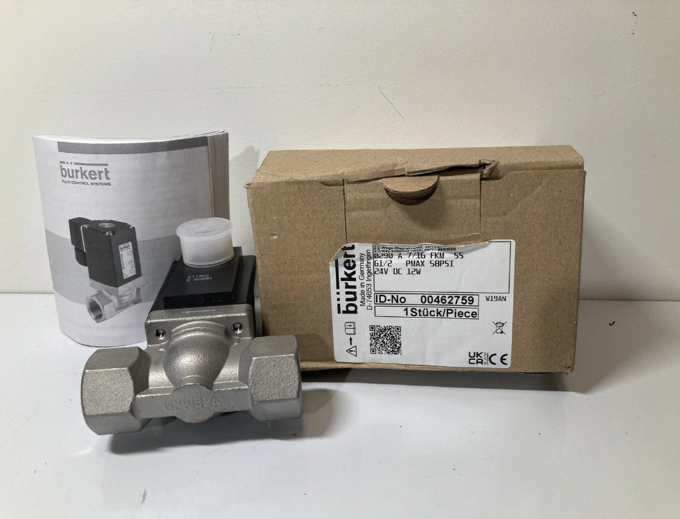 Burkert 0290 A 7/16 FKM SS G1/2 PMAX 58psi. 24V DC 12w. G295224.  Fast Shipping.