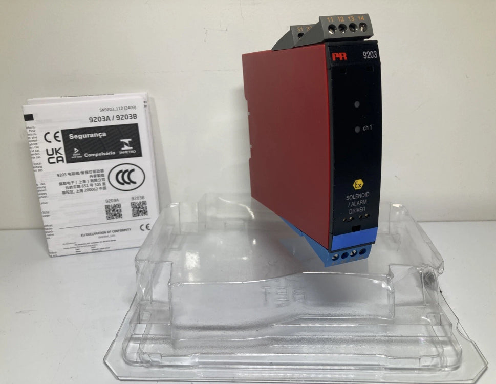 PR 9203B2A solenoid and alarm driver DIN rail with Ex and SIL2 certification for hazardous areas
