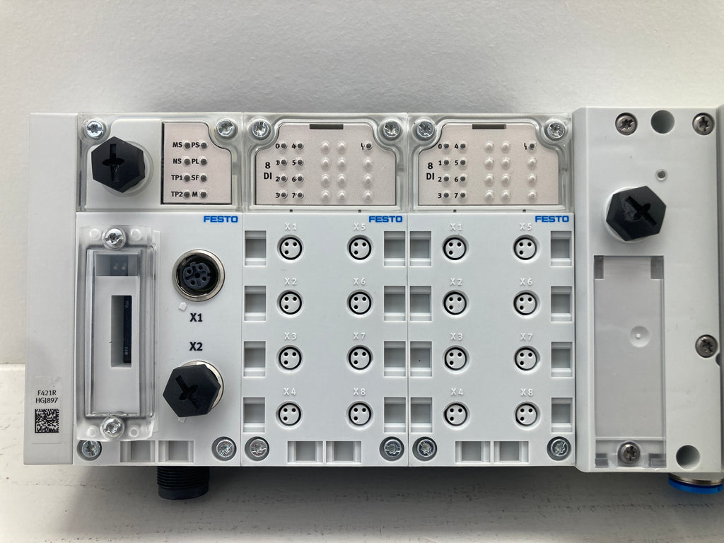 Festo CPX valve manifold assembly with fieldbus module and pneumatic valves
