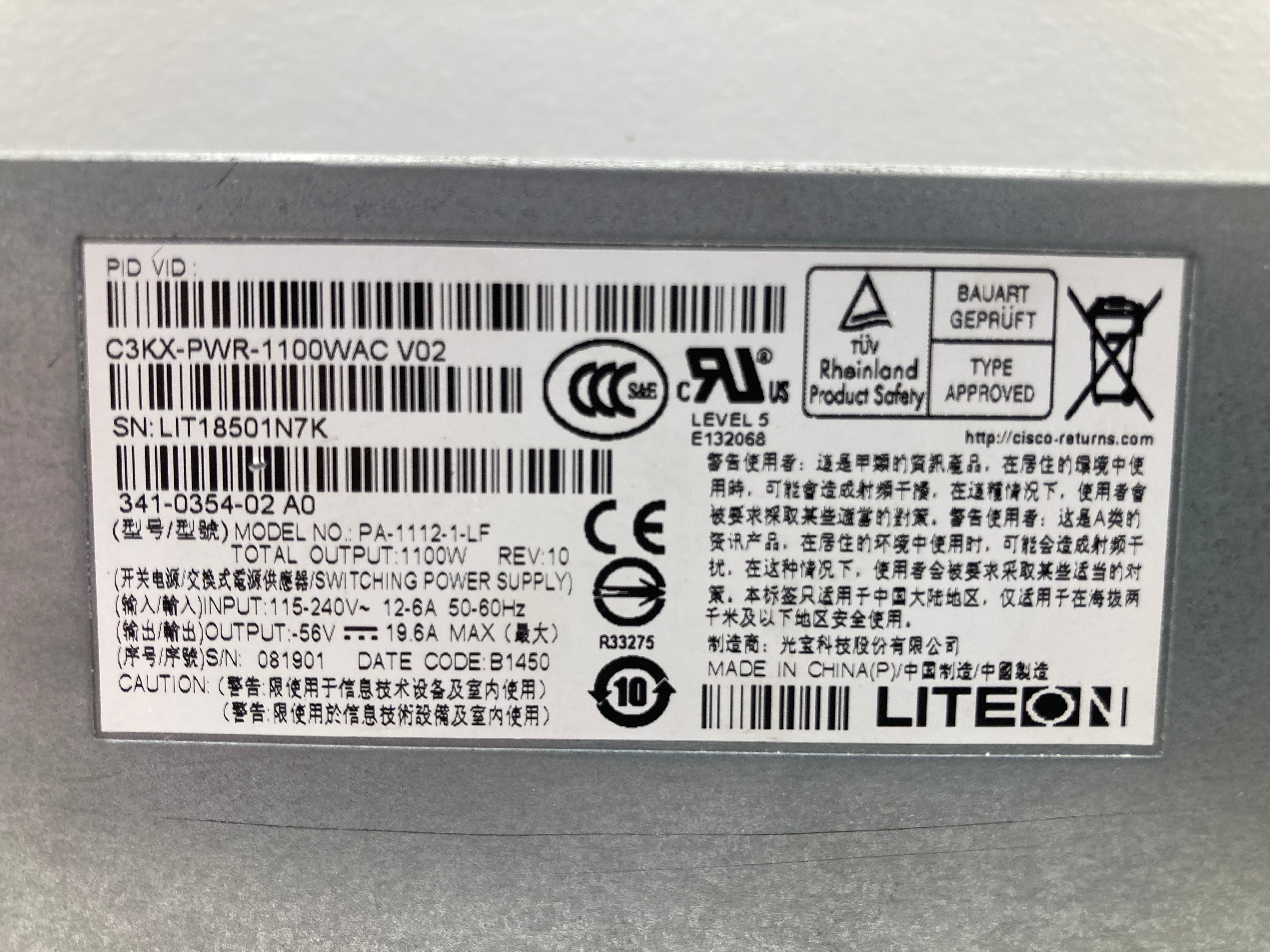 Cisco C3KX-PWR-1100WAC Switching Power Supply 1100W (New)
