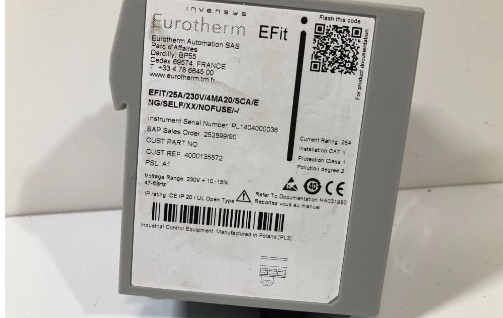 Eurotherm EFit Power Controller EFIT/25A/230V/4MA20/SCA/ENG/SELF/XX/NOFUSE/-/
