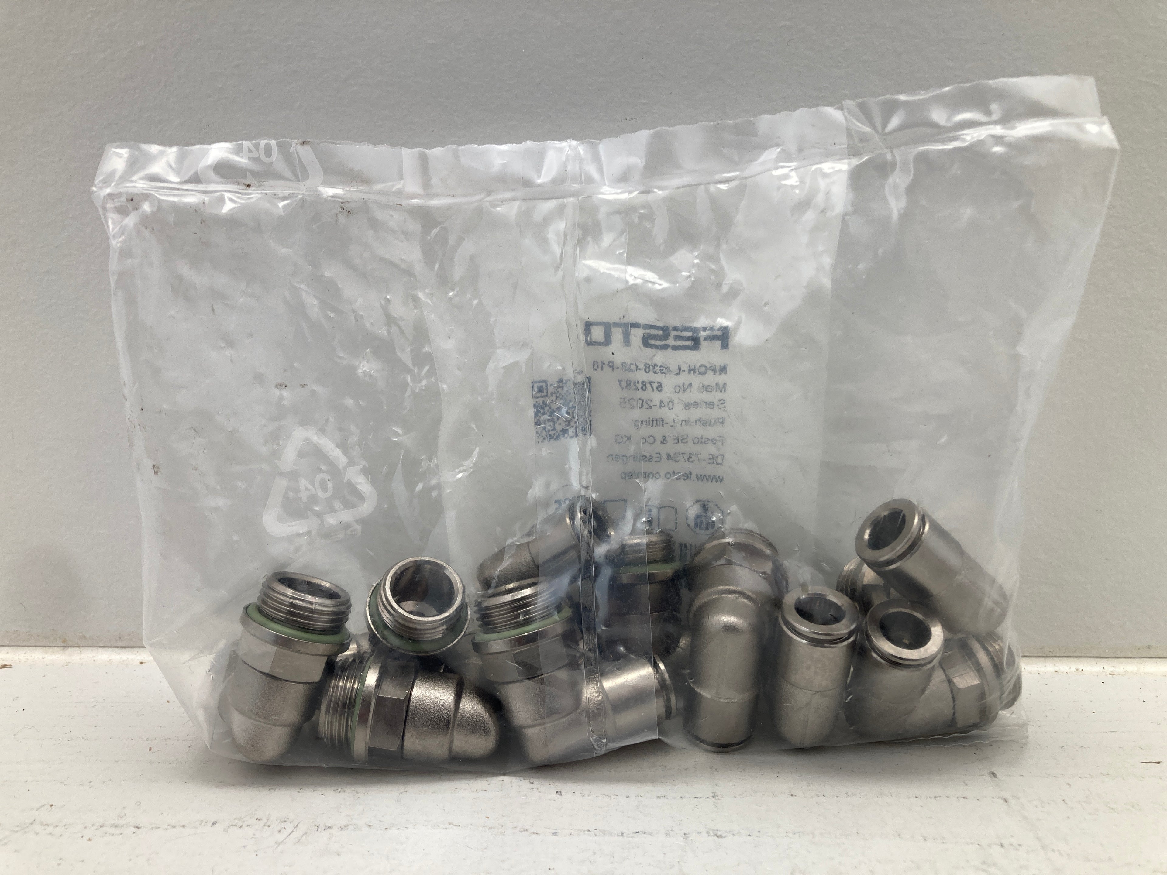 Festo NPQH-L-G38-Q8-P10 Push-in L-Fitting 578287 - 10 stk. NSF-certificerede pneumatiske vinkelfittings
