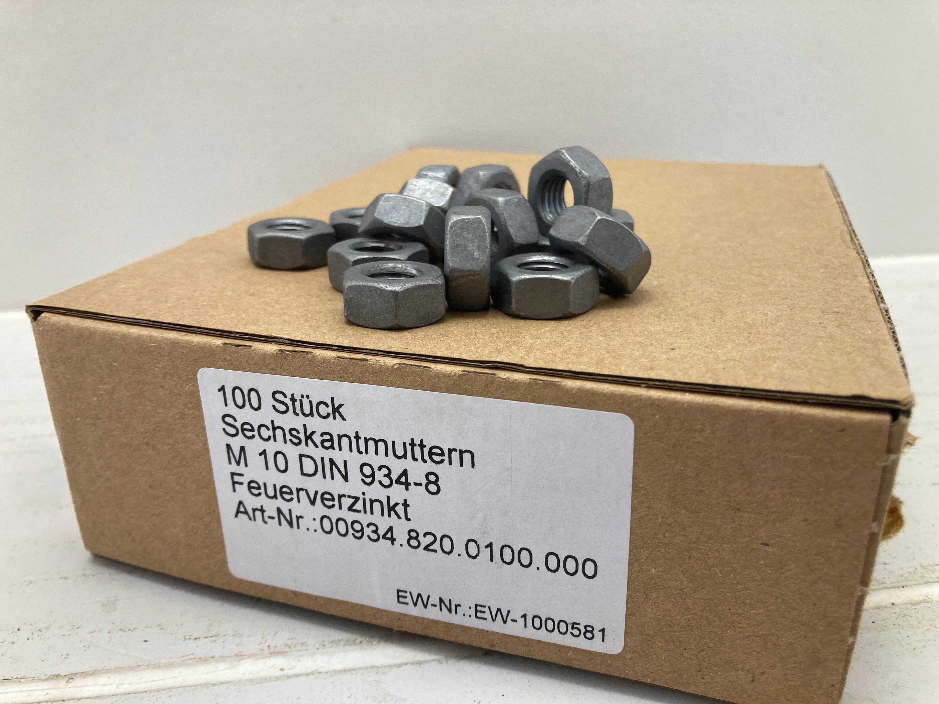 Hexagon Nuts M10 DIN 934-8 Hot-Dip Galvanized - 100 pcs. (New)