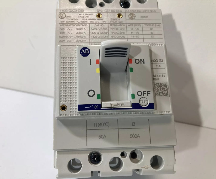 Allen-Bradley 140G-G2C3-C50 circuit breaker 50A 3-pole 480V for industrial electrical panels
