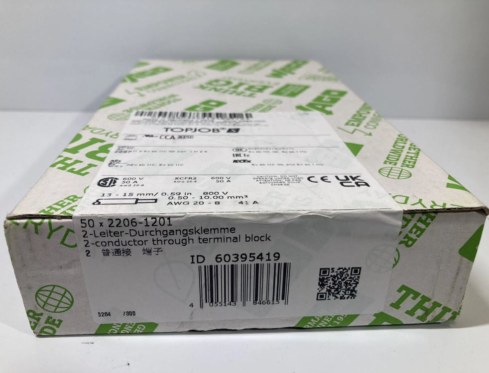 WAGO 2206-1201 terminal block TopJobs 2-leder klemmeblok DIN rail pakke 50 stk
