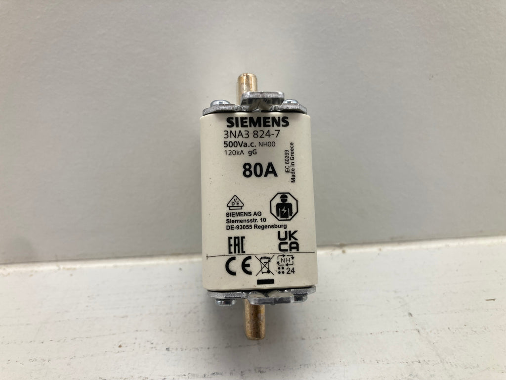 Siemens 3NA3 824-7 HRC Fuse-Link NH00 80A 500V - 3 stk. professionelle sikringer
