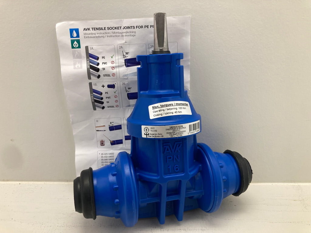 AVK Gate Valve DN025/PUSH IN Ø32/PN16 1603250006 - Professional water valve with push-fit connection
