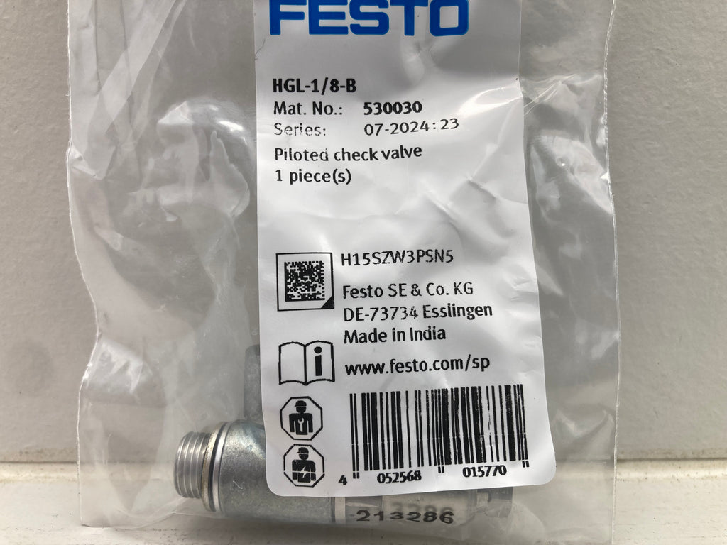 Festo HGL-1/8-B piloted check valve 530030 pneumatic control made in India
