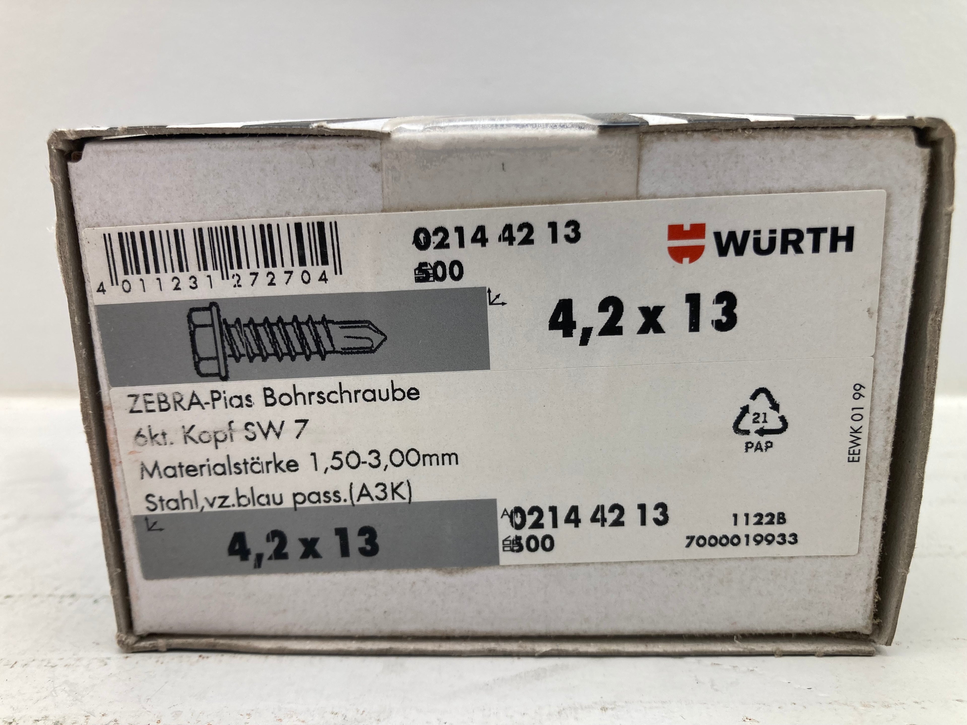 Würth ZEBRA-Plus Self-Drilling Screws 4.2x13 SW7 - 500 pcs. (New)