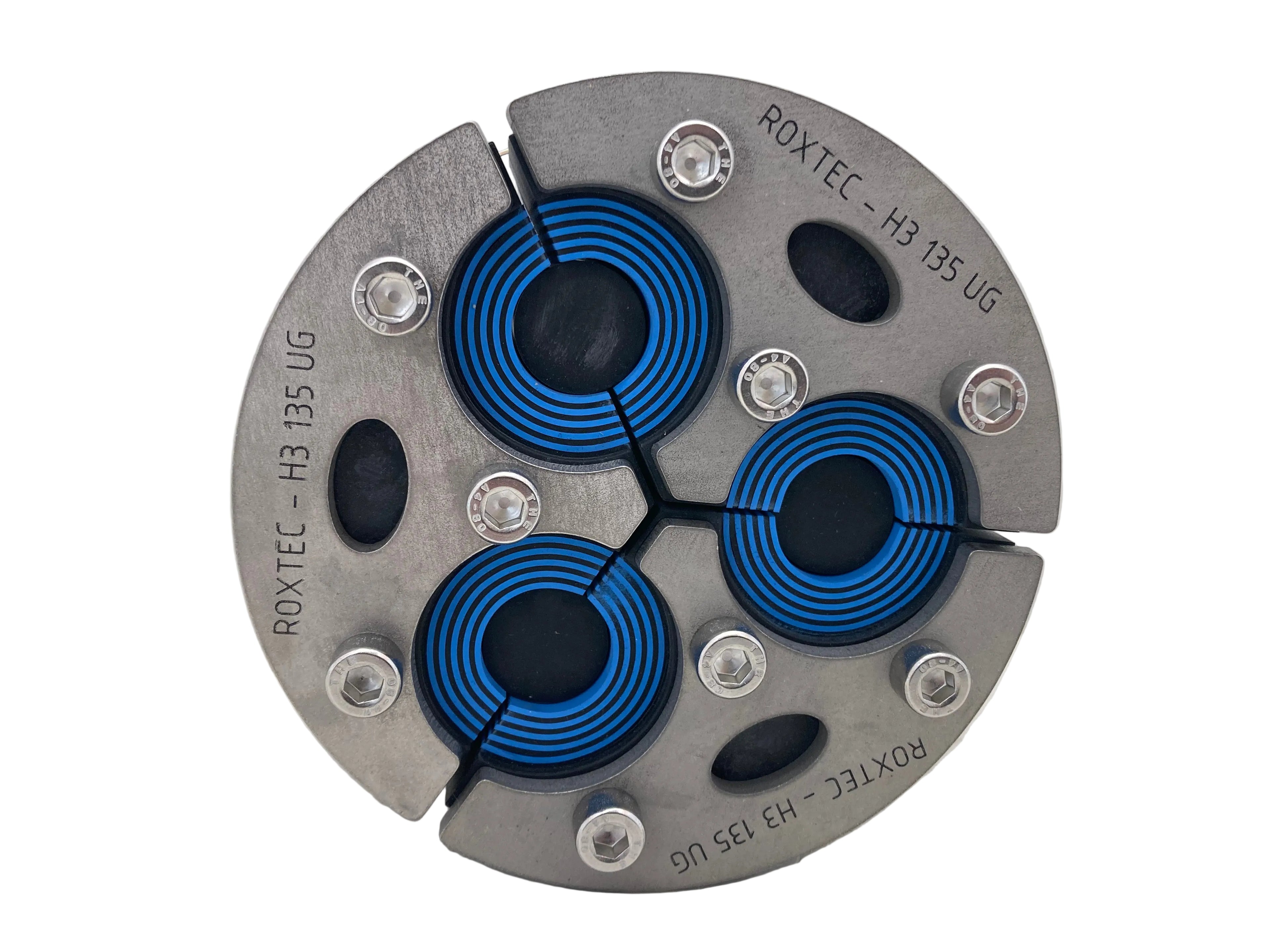 Roxtec H3 135 UG cable transit seal 126281 stainless steel with 3 blue EPDM seals 135mm diameter made in Sweden

