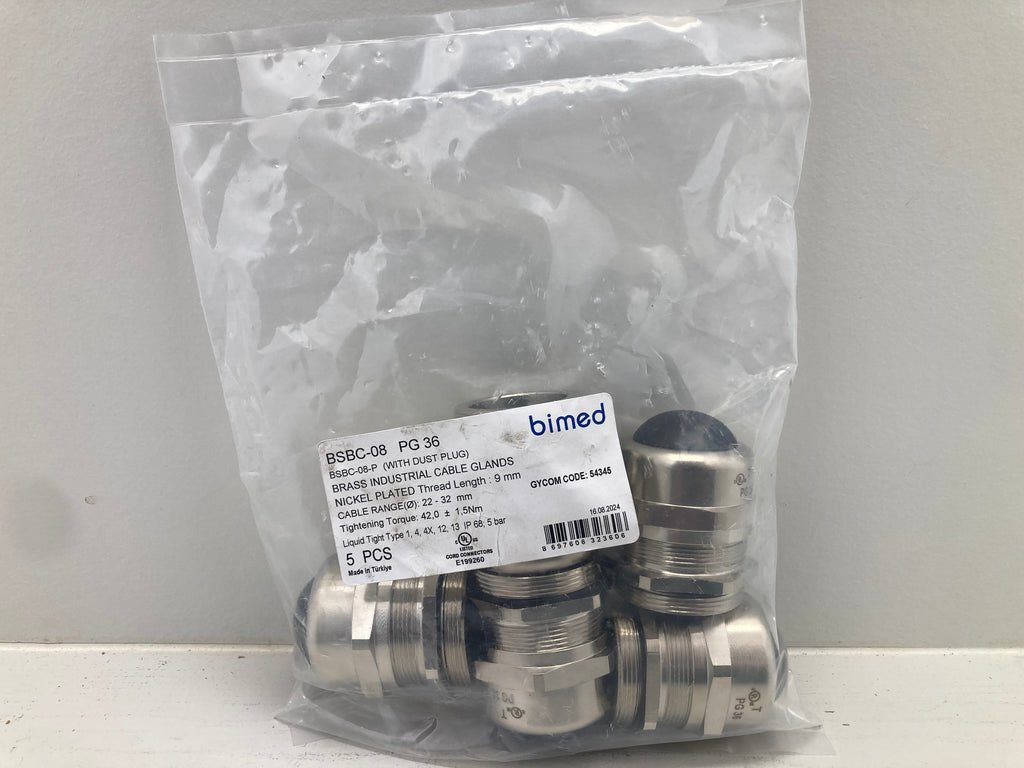 Bimed BSBC-08 PG 36 Brass Cable Glands - 5 stk. nikkelbelagt IP68 kabelforskruninger
