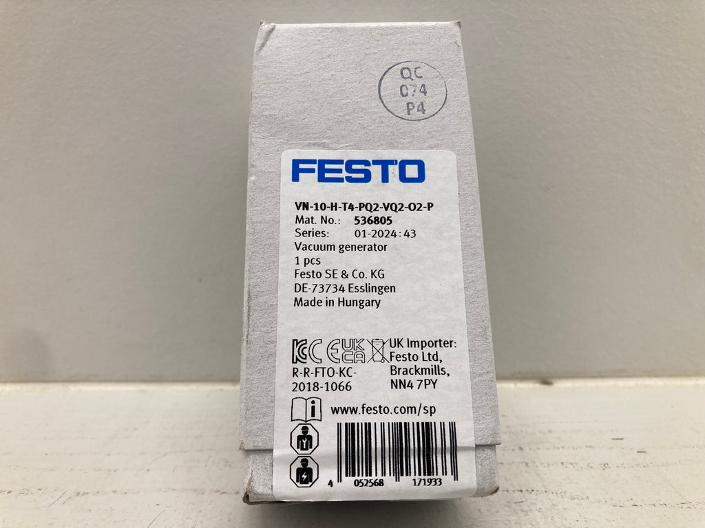 Festo VN-10-H-T4-PQ2-VQ2-O2-P vacuum generator 536805 with push-in connections for industrial automation made in Hungary
