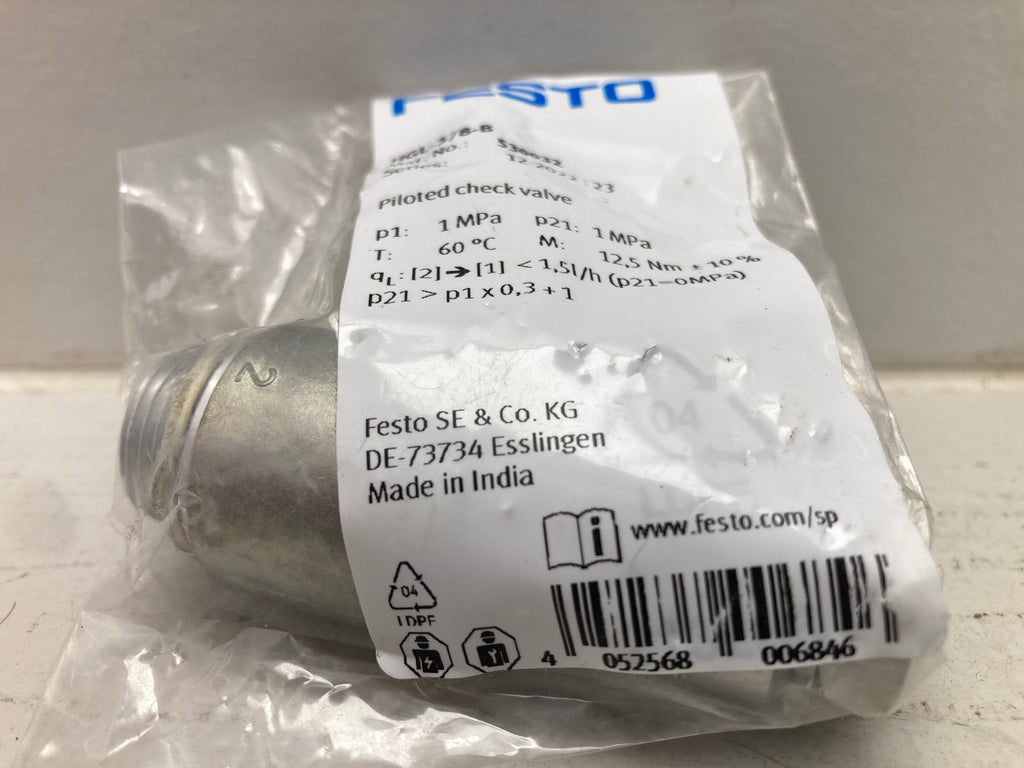 Festo HGL-3/8-B piloted check valve 530032 pneumatic control made in India
