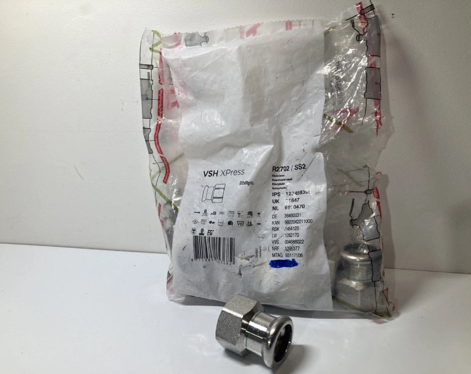 VSH XPress R2702 stainless steel press fitting 22mm 3/4 RP thread 9 pieces
