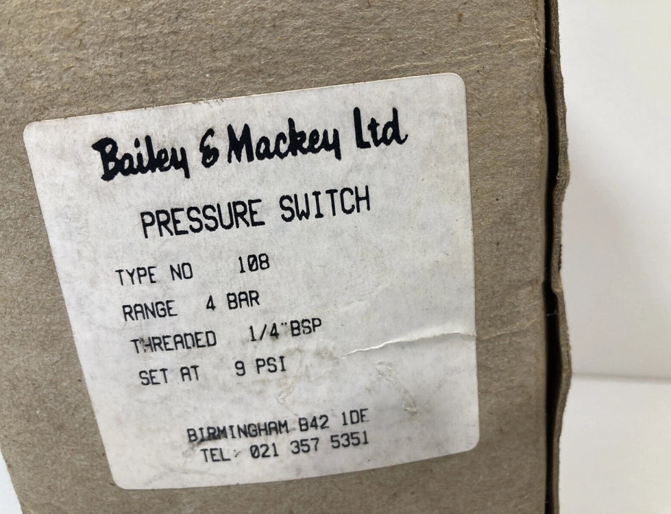 Bailey & Mackey Ltd Type No 108 .4 Bar. Pressure Switch. Fast Shipping.