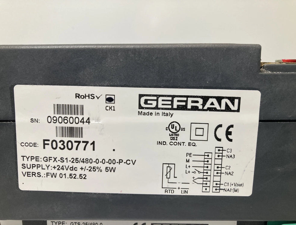Gefran GFX-S1-25/480-0-0-00-P-CV _ GTS-25/480-0 _ F030771 _ F000121 (Used)